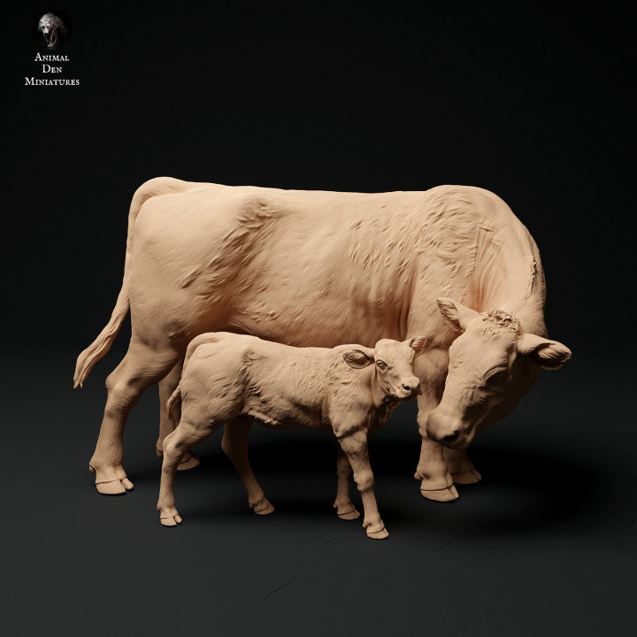 Adm1005 Red-Devon-Cow-With-Calf Animal