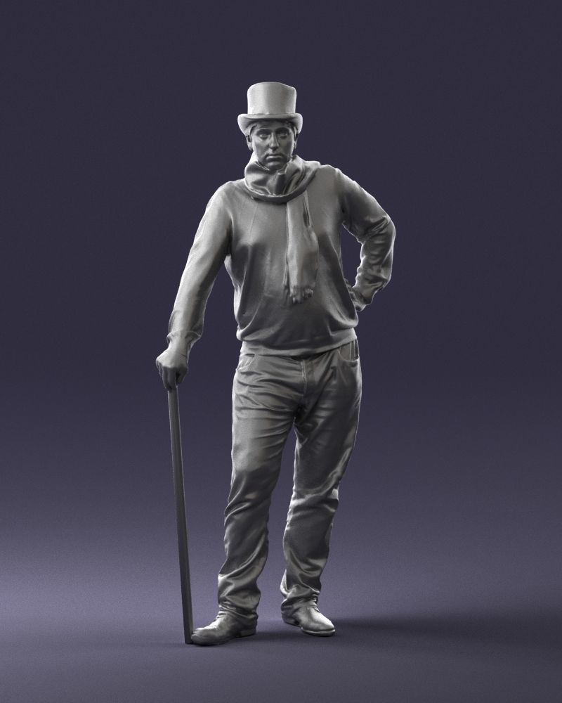 Older Male In Top Hat With Cane Figure