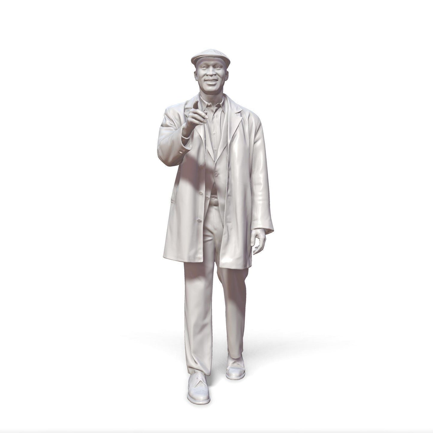 Walking Male In Coat Pointing Wearing Flat Cap Figure