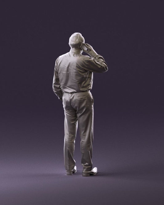 Male In Shirt And Trousers On Mobile Phone Figure