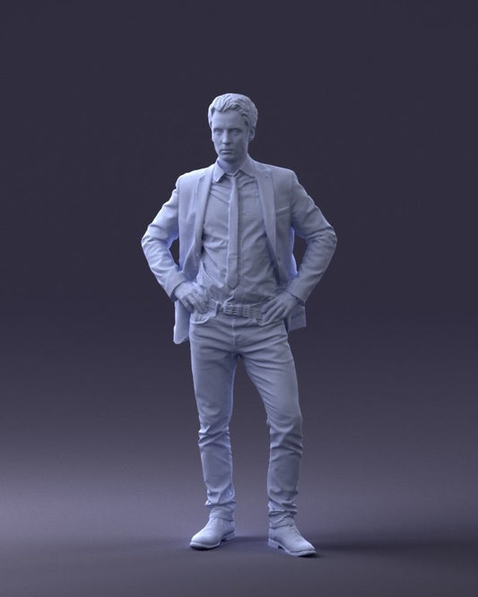 Young Male In Suite Hands On Hips Figure