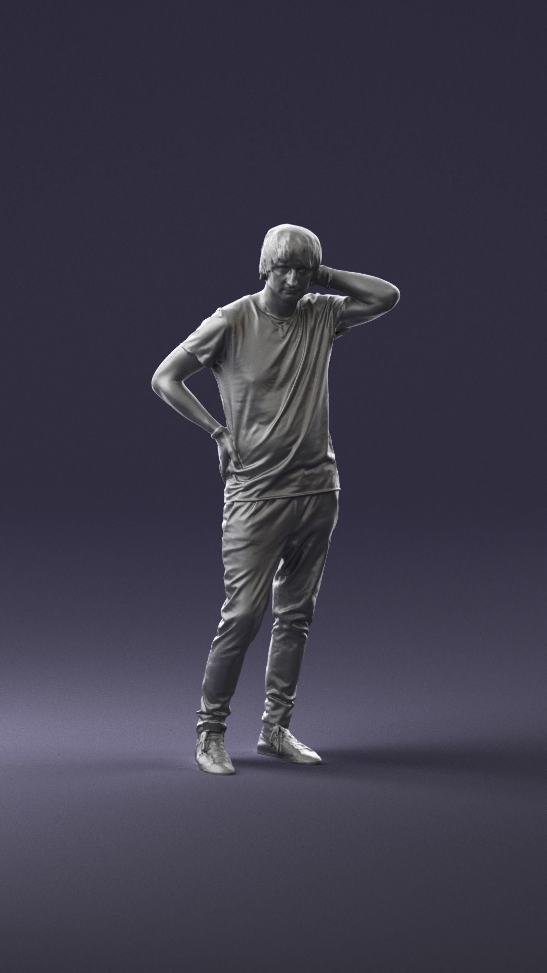 Bemused Male Wearing T-Shirt And Scratching Head Figure