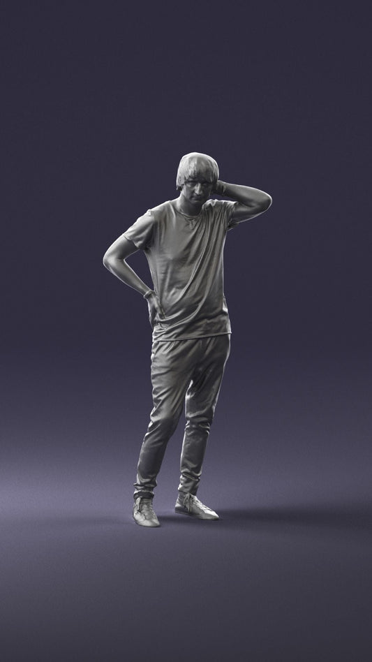 Bemused Male Wearing T-Shirt And Scratching Head Figure
