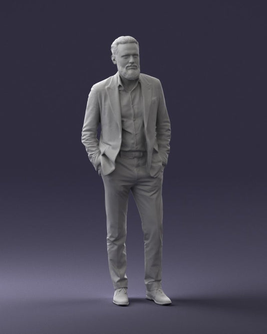 Older Bearded Male In Shirt And Jacket Figure
