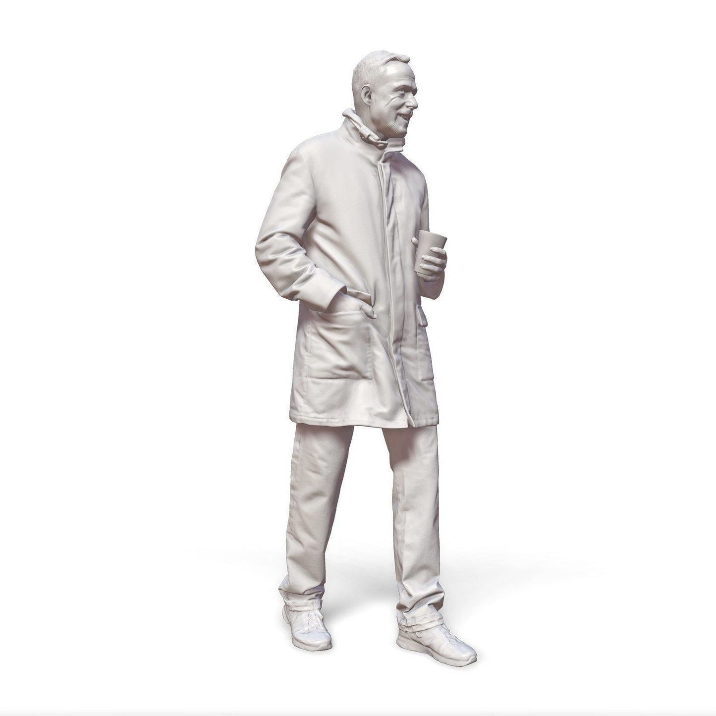 Walking Male In Coat With Coffee Cup Figure