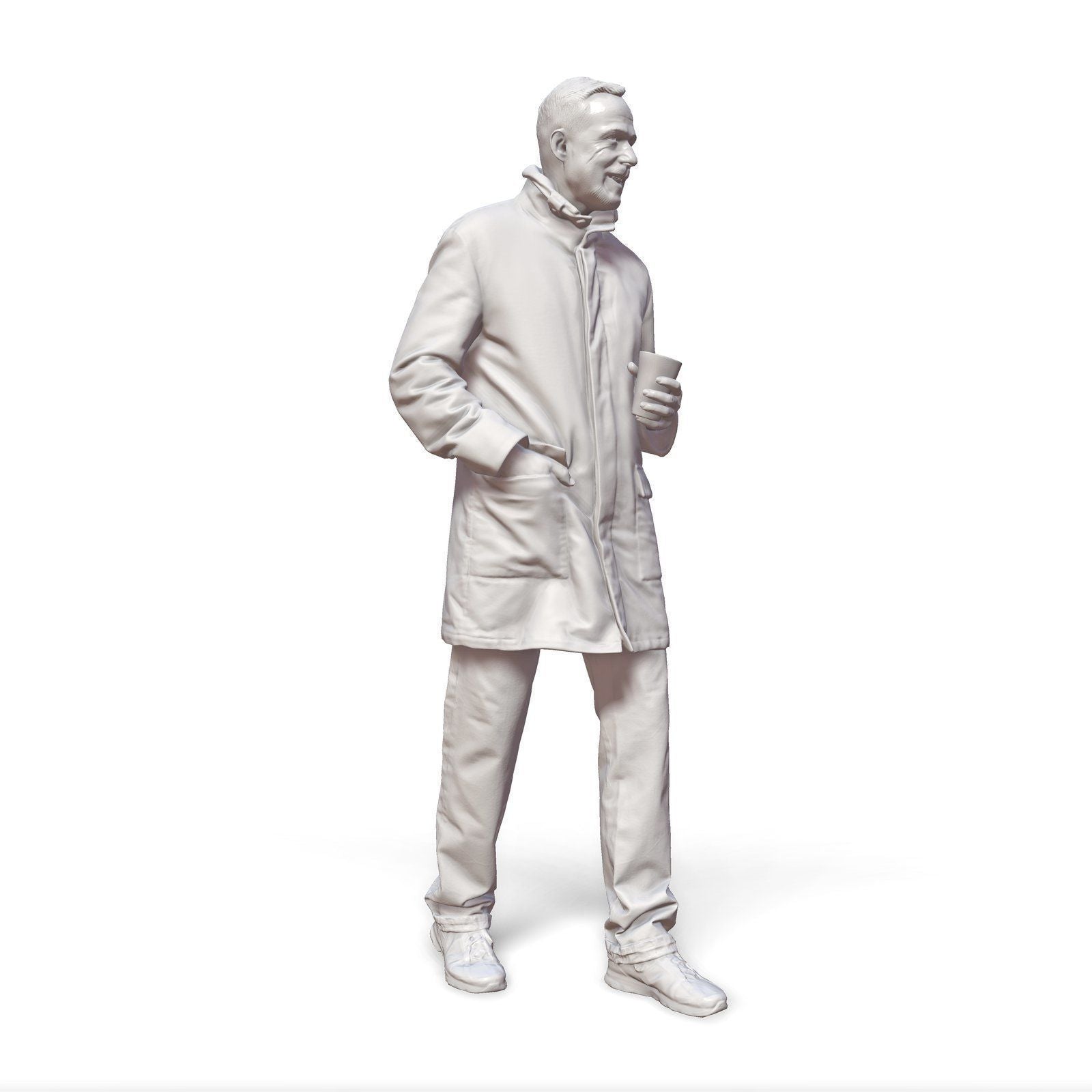Walking Male In Coat With Coffee Cup Figure