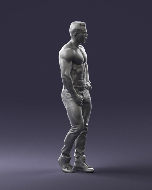 Young Male Bare Chested Walking Figure